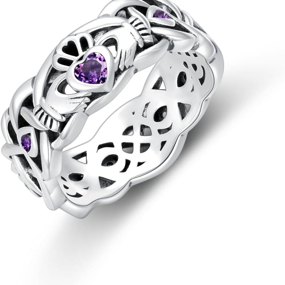 Stackable Claddagh Ring In 925 Sterling Silver Wi… - image 1